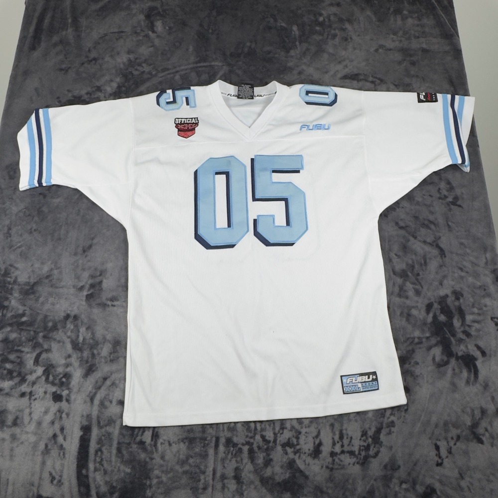FUBU Football Jersey Mens Large White Blue 05 Sport Series Limited Edition 4432